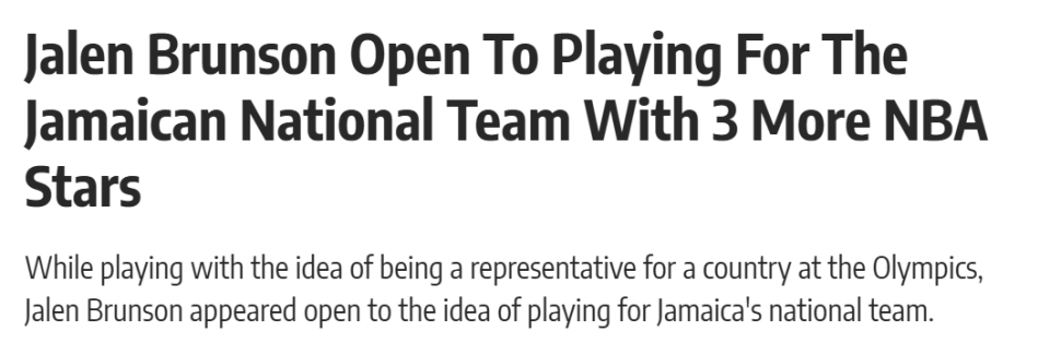 世界杯比赛在线观看app-布伦森愿代表牙买加参加奥运！有望集结多位NBA球星 或成超级黑马